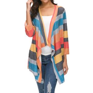 DEARCASE Women's Open Front Cardigans 3/4 Sleeve Draped Striped Printed Sweater Jackets Draped Kimono Loose Cardigan (M)