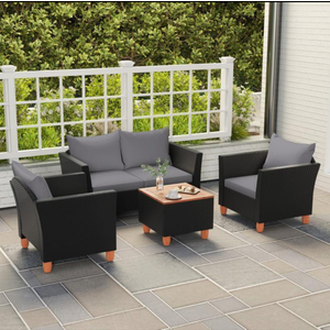 HW72334GR Outdoor Conversation Set with Storage Coffee Table - Gray - 4 Piece