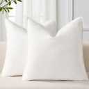 decorUhome Summer Decorative Linen Throw Pillow Covers 18x18 Inch Set of 2 Cream White Pillow Covers with Flange Edges Soft Farmhouse Boho Accent Pillow Cases for Couch Bed Living Room