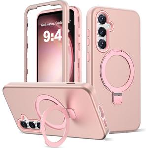 Designed for Samsung Galaxy S23 FE Case with Magnetic Ring Stand [Compatible with Mag-Safe][Military Grade Drop Protection][Build in Kickstand] Shockproof S23 FE Phone Case 6.4",Rose Gold