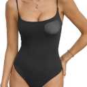 EasyGala Womens Double Lined Built in Bra Bodysuits Tank Tops Sexy Square Neck Camisole Summer Backless Thong Body Suits, Black, Small