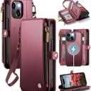 Defencase for iPhone 11 Magnetic Wallet Case Compatible with Magsafe with RFID Blocking Zipper & Card Holder for Women Men, PU Leather Strap Detachable Phone Case for iPhone 11 (6.1 inch), Wine Red