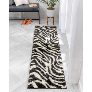 Well Woven Madison Shag Safari Zebra Black Animal Print Area Rug 2'3" x 7'3" Runner