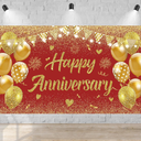 Blue Happy Anniversary Backdrop,6x3.6ft Blue and Gold Happy Wedding Anniversary Party Banner Decorations Supplies Photo Booth Props