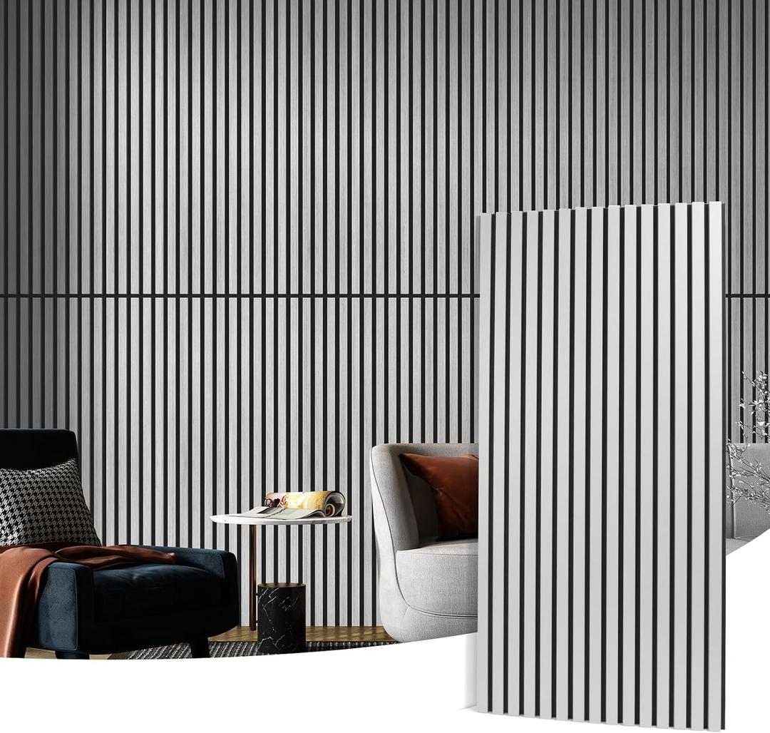 Art3d 2 Wood Slat Acoustic Panels for Wall and Ceiling - 3D Fluted Sound Absorbing Panel with Wood Finish - Silver