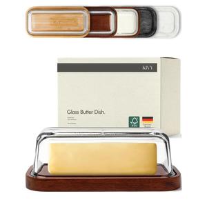 KIVY Glass butter dish with airtight lid that keeps butter soft - For countertop and refrigerator door shelf - Butter tray fridge - Butter holder for counter - Covered butter dishes with lid