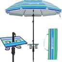 HOMEDEMO 7ft Beach Umbrellas For Sand Heavy Duty Wind, Portable Beach Umbrella UPF 50+ Windproof Outdoor Beach Umbrella with Sand Anchor, Tilt Pole, Carry Bag, Table Tray, Vent and Hook (Blue green)