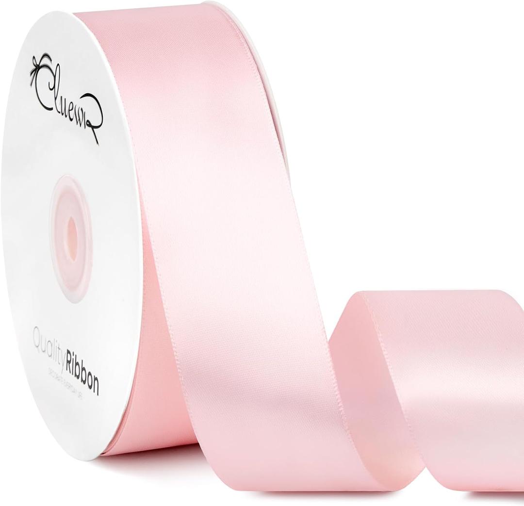 Double Faced Light Pink Satin Ribbon, 1-1/2 Inches 50 Yards Fabric Ribbon Roll for Flower Bouquets, Gift Wrapping, Handmade Craft, Wedding Party Decoration
