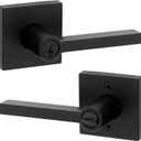 Kwikset Halifax Entry Door Handle with Lock and Key, Secure Keyed Reversible Lever Exterior, For Front Entrance and Bedrooms, Matte Black, Pick Resistant Smartkey Rekey Security and Microban (1 Pack)