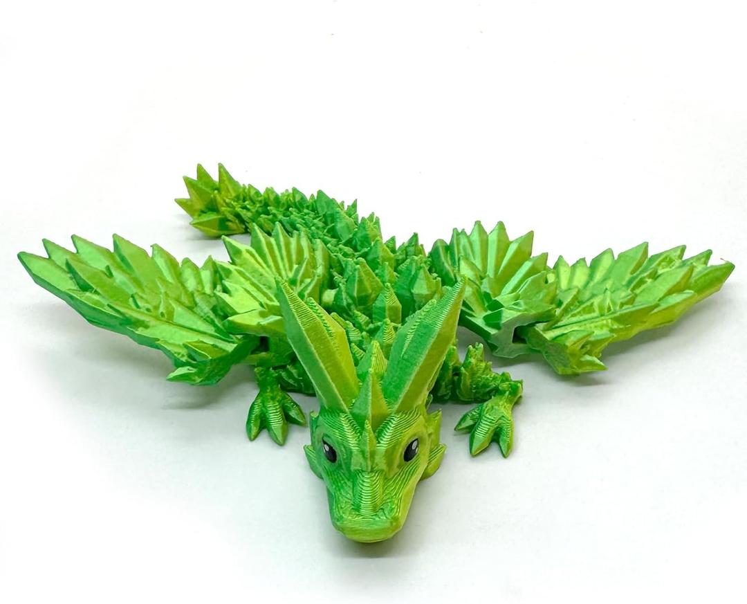 3D Printed Dragon Toy - Green Tiny Articulating Flying Dragon with Wings (Laser Cyan)