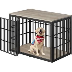 Lyromix 54" Dog Crate Furniture with Foldable Door, XXL Dog Crates for Large Dogs, Wooden Decorative Dog Cage Kennel Indoor End Table, Grey