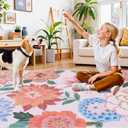 OLANLY 4x6 Area Rug, Washable Floral Rug for Bedroom, Living Room, Dining Room  Non Slip Low Pile Soft Indoor Carpet, Lightweight & Non-Shedding Throw Rug for Office or Kids Room, Pink