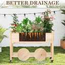 Raised Garden Bed with Lockable Wheels, 48x24x32 inch Elevated Wood Planter with Storage Shelf Protective Liner for Vegetable Flower Herb Outdoor Balcony Patio Backyard, Natural, 48x24x30 in