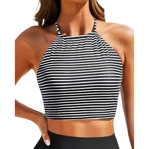 Women Swim Top - High Neck Bikini Top Only Halter Swimsuit Bathing Suit 2025, Size S