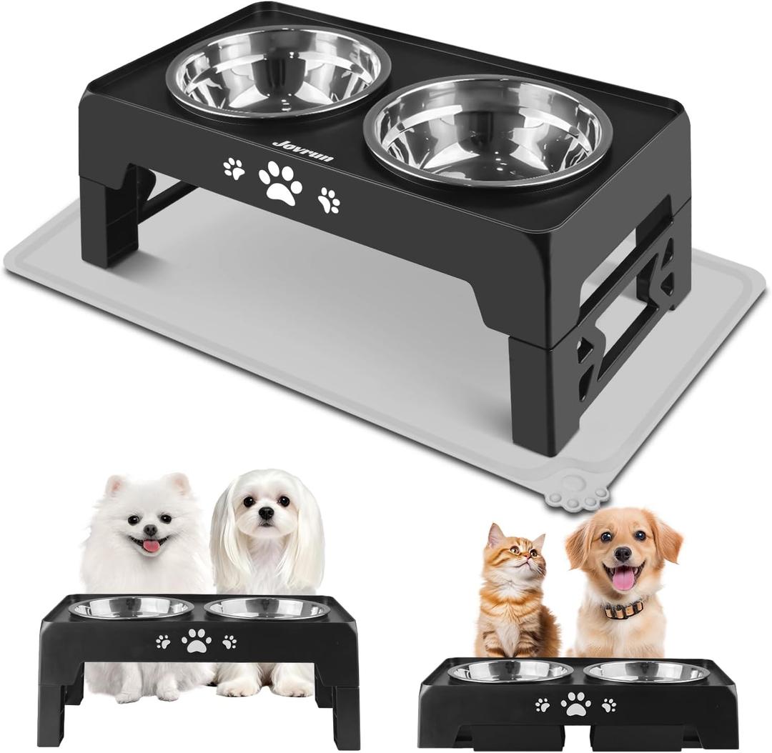 Jovrun Elevated Dog Bowls for Small Medium Large Size Dogs, Non-Slip Dog Feeder with 2 Food Water Bowls, 2-5 Heights Adjustable Raised Bowls Stand (Black)