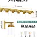 IZORRO Bathroom Vanity Light Fixture, 6-Light 46 Inch Gold Bathroom Light Fixtures Over Mirror, with White Glass Shade, Modern Farmhouse Vanity Lights, Rustic Restroom Lighting Fixtures