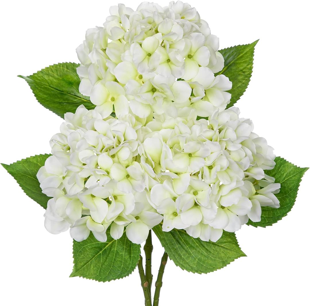 Oairse 3Pcs White Hydrangea Artificial Flowers 19.7 in Real Touch Faux Hydrangea Stems Silk Flowers with Stems White Fake Flowers Bouquet for Floral Arrangements Table Centerpieces Wedding Home Decor