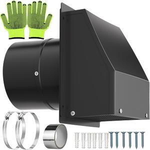 12 Inch Hooded Wall Vent with Screen and Damper, Outdoor Wall Exhaust Vent Cover Cap for Residential Housing Kitchen Rangeand Outside Air Exhaust, Galvanized Steel,Widely Applicable, Black