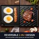 EWFEN Reversible Grill/Griddle, 16.7x9.5'' Pre-Seasoned Cast Iron Griddle Pan, Double Burner Cookware, Rectangular Non-Stick Stovetop Griddle with Handles, Flat Top Plate for Oven, Grill & Campfire