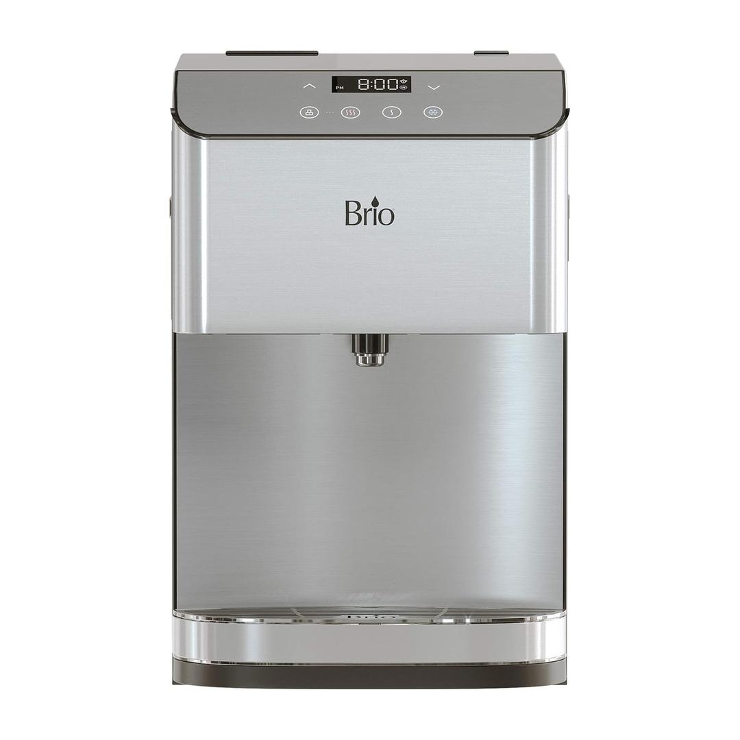 Brio Moderna Self-Cleaning Bottleless Countertop Water Cooler Dispenser - with 3-Stage Water Filter and Installation Kit, Tri Temp Dispense, and LED Night Light - UL/Energy Star Approved (Stainless Steel)