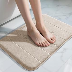 Yimobra Memory Foam Bath Mat, Super Soft Absorbent Bathroom Rug Non Slip, Quick Dry, Machine Washable Floor Carpet for Tub Shower, Home Decor Accessories, 24x17, Beige