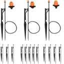 12 Sets 90/180/360° Irrigation Micro Sprinkler Heads with Stake,Drip Sprinkler Heads with 1/4" Irrigation Tubing on Riser Stake,Drip Spray Emitters Sprinkler Stake Assembly for Garden Water System
