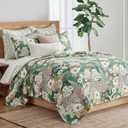Levtex Home - Bettina Quilt Set - King Quilt and Two King Shams - Floral - Teal, Blue, Green, Mauve, Cream - Quilt (106x92in.) and Shams (20x36in.) - Reversible - Cotton