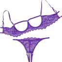 Lilosy Sexy Underwire Floral Lace Sheer Lingerie Set for Women See Through Bra and Panty 2 Piece (Large, Purple)