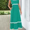 ZESICA Women's Summer Sleeveless Ruffle Dresses Square Neck Backless Boho Flowy Maxi Sundress with Pockets (Green, S)