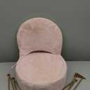 GREENSTELL Small Vanity Stool Chair with Storage and Folding Back, 13" x 13" x 17.7" Faux Fur Soft Ottoman for Teenager, 4 Metal Legs with Anti-Slip Feet, Furry Padded Seat for Makeup, Bedroom, Pink