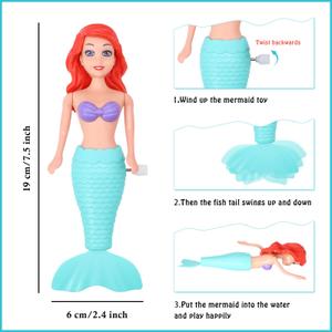Mermaid Bath Toys for Toddlers Kids Girls - Princess Wind Up Tail Flap Floating Water Bathtub Toys, Swimming Pool Bathing Time Fun (3 Pack)