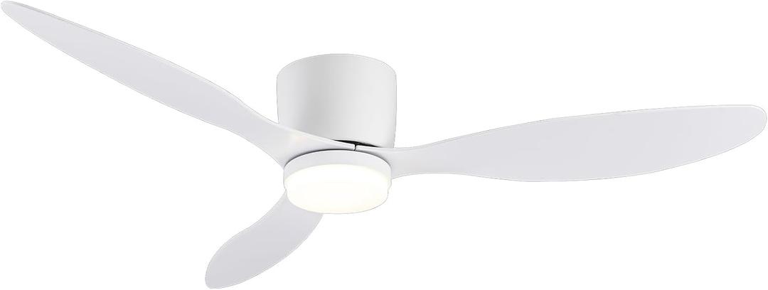 GESUM Ceiling Fans with Lights, 52" Low Profile Ceiling Fan with Remote Control Tri-color Temperatures, 6 Speeds,Flush Mount Ceiling Fan for Kitchen Living Room Bedroom (White)