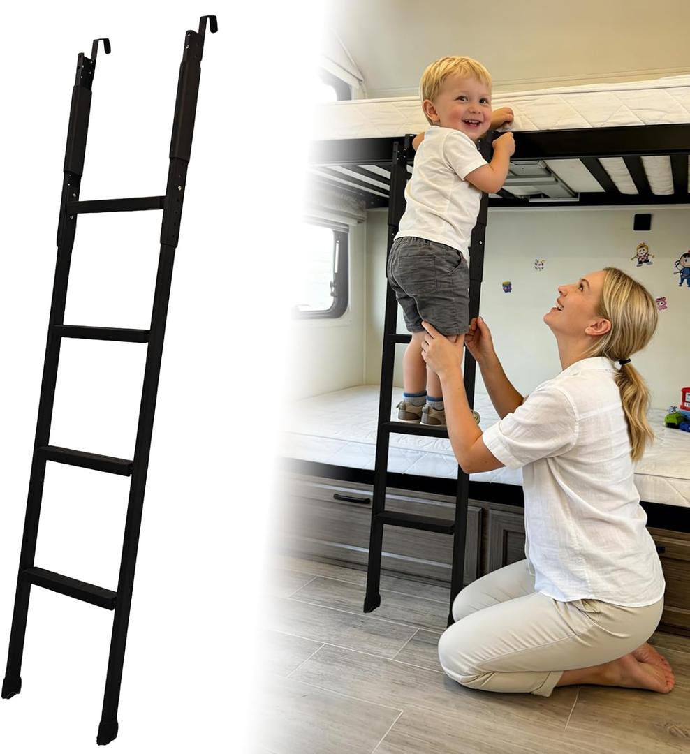 Bunk Bed Ladder, 52"-64" Height Adjustable RV Bunk Ladder with 4 Wider Anti-Slip Steps, Heavy Duty Bunk Bed Stairs for Dorm, Loft Bed, Camper, Trailer, Bunkhouse, Ladder for Bunk Bed Load 350 LBS