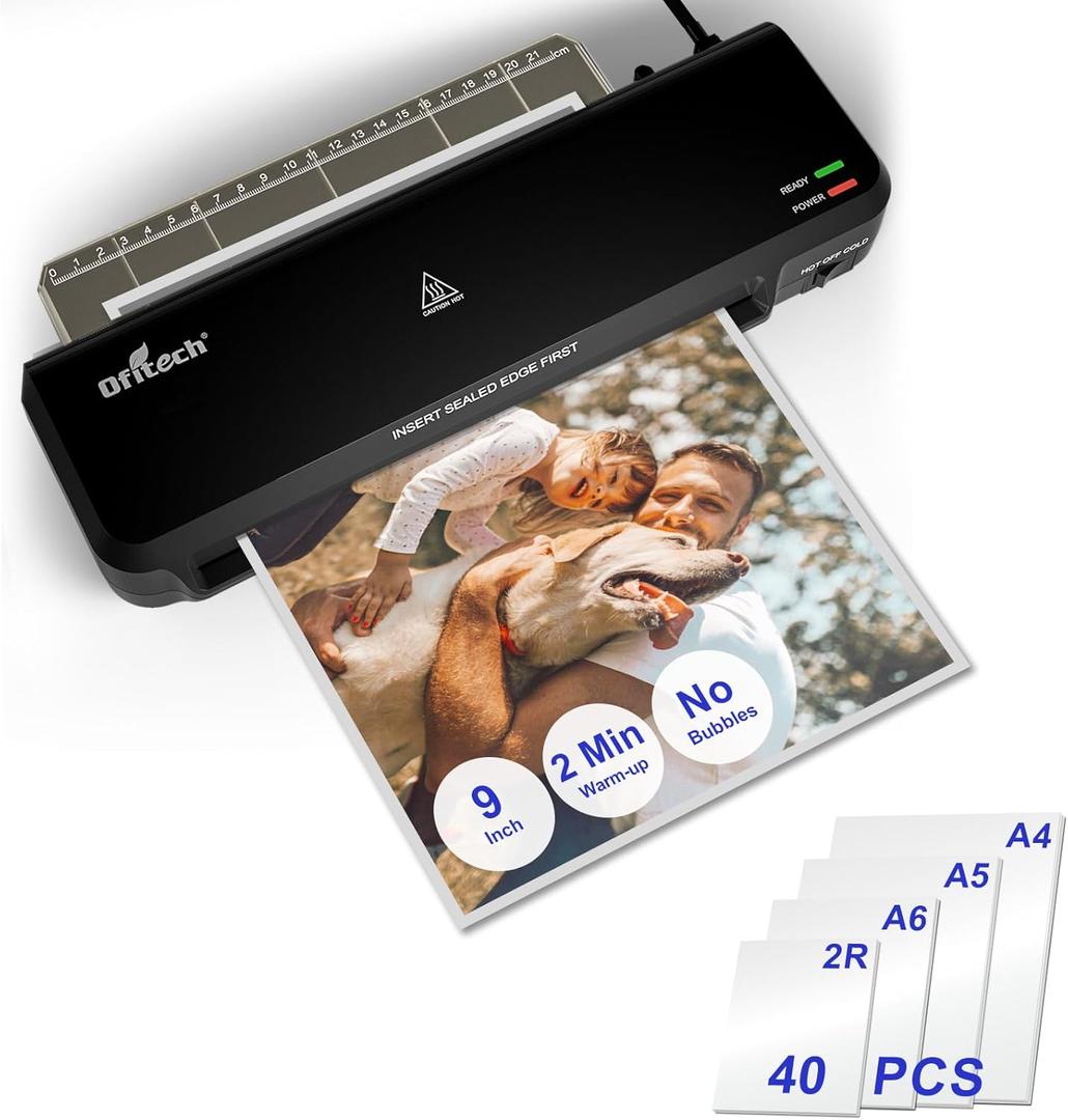 Laminator Machine with 40 Laminating Sheets, 9 inch Laminating Machine Hot & Cold with 2-Min Fast Warm Up, A4 Thermal Laminator for Home School Office, Anti-Jam