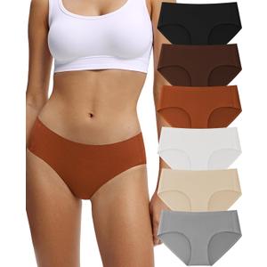 Seamless Cotton Underwear for Women No Show Bikini Panties Full Coverage Sexy Soft Comfort Hipsters 6 Pack (M)