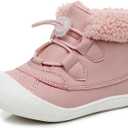 Ahannie Toddler Boots for Boys Girls Baby Water-Resistant First Walker Fall & Winter Boots with Protective Toe (Pink Fleece-lined) 6