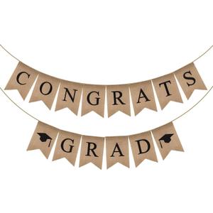 Rustic Congrats Graduation Banner Class of 2026 Burlap Banner, Pre-Assembled Grad Party Decor Favor for High School College Grad