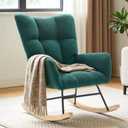 DUMOS Nursery Rocking Chair Teddy Upholstered, Comfy Glider Rocker with High Backrest Armchair Padded Seat, Accent Side Chair for Living Room Bedroom Offices Small Spaces Indoor, Green, 1 Pack