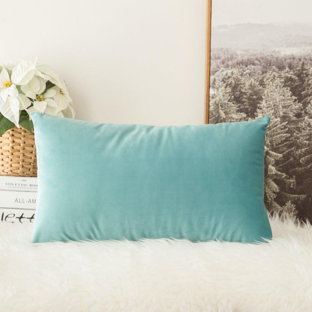 MIULEE Velvet Pillow Cover Soft Luxury Decorative Throw Pillow Cover Single Rectangle Cushion Case for Spring Couch Sofa Bedroom Car Decor,12x20 Inch Aqua Green