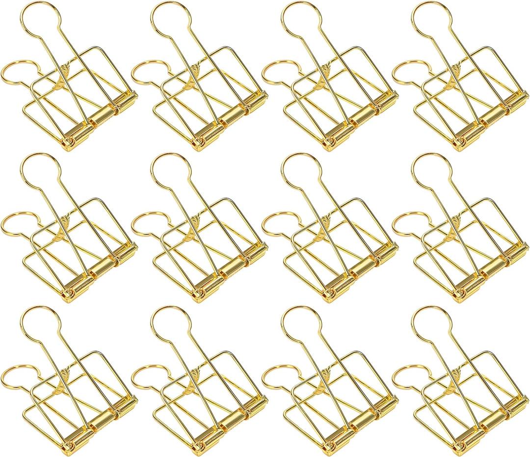 12 Pcs Gold Wire Binder Clips 2 inch Large Hollow Out Long Tail Binder Clips Clamps 51mm for Paperwork, Sewing Crafts, Teacher, Office School Supplies, Food Packages