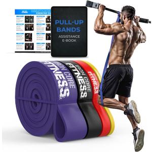 Pull Up Assistance Resistance Bands - Long Loop Power Bands for Men and Women - Strength Power Flexibility Training at Home & Gym - Ebooks & Workout Chart Included by Iron Core Fitness (#2 Purple, Black, Red, Yellow - 4 Sets)