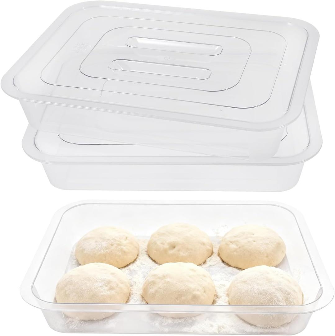 2 Pack Acrylic Proofing Box, Clear Plastic Pizza Dough Tray, Bread Fermentation Storage Boxes, Pizza Dough Proofing Container whit Lid