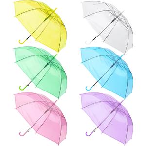 Clear Umbrella Bulk Colorful Transparent Rain Umbrellas Windproof Waterproof with J Hook Handle for Wedding Party Photography Outdoor Travel Gift