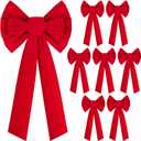 Roberly 8 PCS Large Red Christmas Bows, 26" x 10" Velvet Bows for Christmas Tree Stairs Fireplace Fence Wreath Front Door Wedding Home Indoor Outdoor Decor