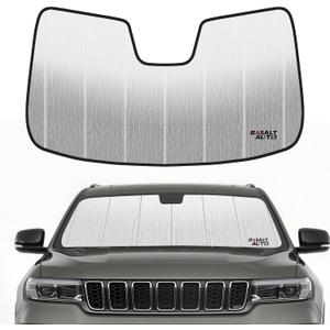 Windshield Sun Shade Compatible for 2022-2025 Jeep Grand Cherokee Silver Reflective Foldable Front Sun Visor Sunshade Protector with Storage Bag Keep Interior Cool
