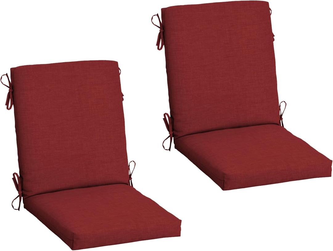 Arden 2-Pack Outdoor Patio Dining Chair Cushion, 20x44, Rain-Proof Seat Pad, Fade-Resistant Outdoor Cushion Ruby Red Leala
