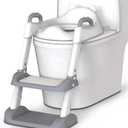 HBTower Potty Training Seat with Step Stool Ladder & Safety Handles,Grey | Foldable Toddler Toilet Seat with Splash Guard for Boys and Girls, Comfortable Kids Potty Cushion & Anti-Slip Pads