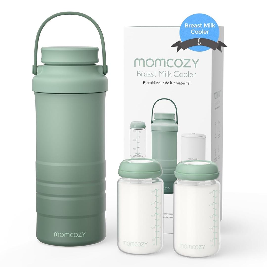 Momcozy 22oz Portable Breast Milk Cooler for Outdoor, Life Saver with 360 Total Cooling for 24 Hours, Larger Capacity Travel Breastmilk Chiller with 2pcs Baby Bottles for Breastmilk Storage, Green (Green)