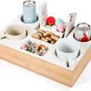 Yerliker Couch Cup Holder Tray, Silicone Couch Caddy Waterproof Anti-spill Sofa Cup Holder for Sofa Bed Car Seat Organizer, Christmas Hold Mugs, Drinks, Snacks, Phones, Remotes(White,Bamboo)