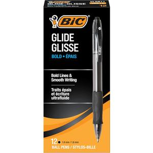BIC Glide Bold Black Ballpoint Pens, Bold Point (1.6mm), 8-Count Pack, Retractable Ballpoint Pens With Comfortable Full Grip (VLGB11-BLK)